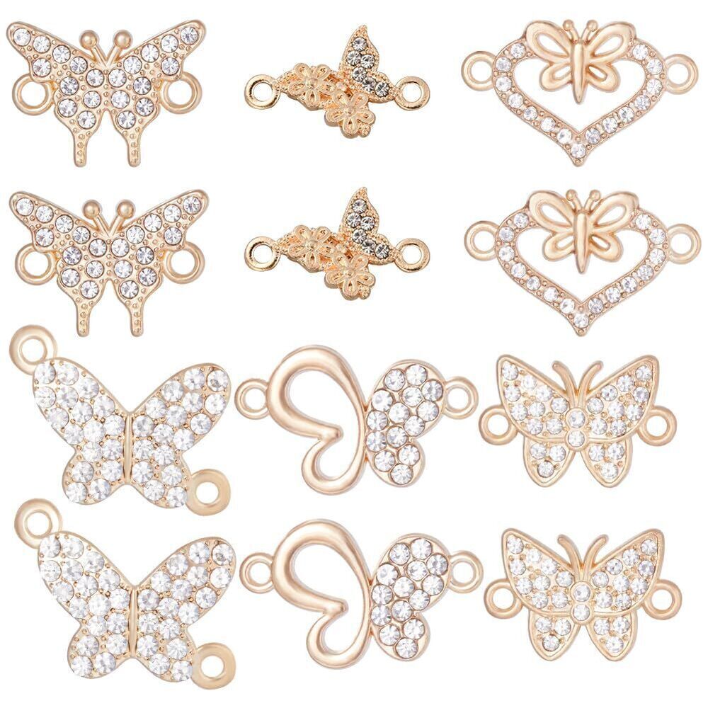 8422 1 Box 36Pcs 6 Styles Rhinestone Butterfly Charms Bulk Link Connector